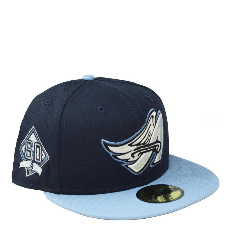 New Era LA Angels 60 Yrs Navy Baby Blue White Gray 59Fifty 5950 Patch Fitted Hat