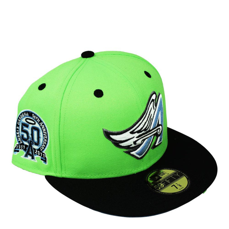 New Era LA Angels 50th Anni Lime Green Black Blue 59Fifty 5950 Patch Fitted Hat