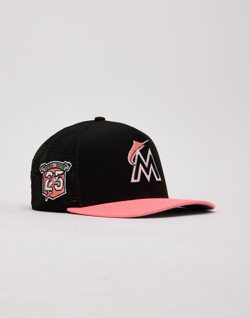 New Era Miami Marlins 25th Anni Mesh Back Black Pink 9Fifty 950 Patch Snapback