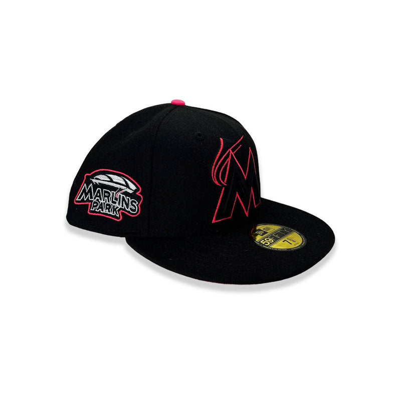 New Era Miami Marlins Black Pink Red White 59Fifty 5950 Patch Fitted Cap Hat