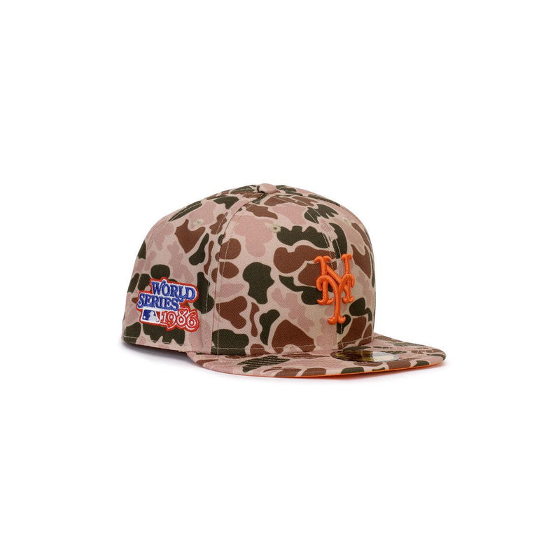 New Era NY Mets Duck Camo WS '86 Brown Orange Yellow 59Fifty 5950 Patch Fitted