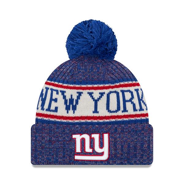 New Era NY Giants '18 NFL Blue Red White Pom Cuffed Knit