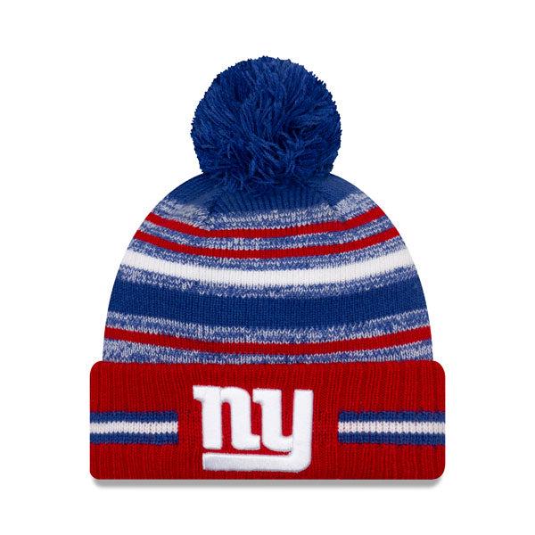 New Era NY Giants '21 Official NFL Sport Blue Red White Pom Cuffed Knit Hat