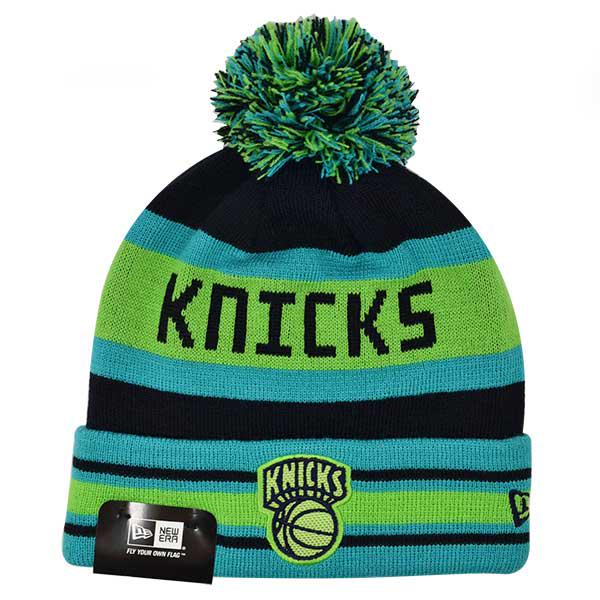 New Era NY Knicks BIG JAKE Lime Green Black White Pom Cuffed Knit