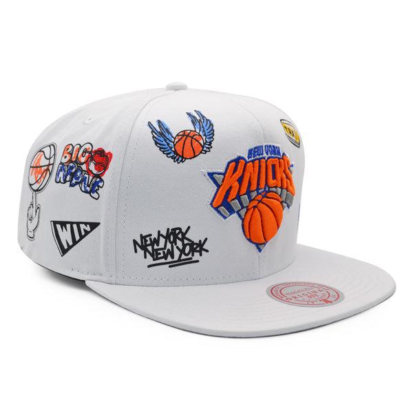 Mitchell And Ness NY Knicks H DRAWN White Gray Patch Snapback Cap Hat