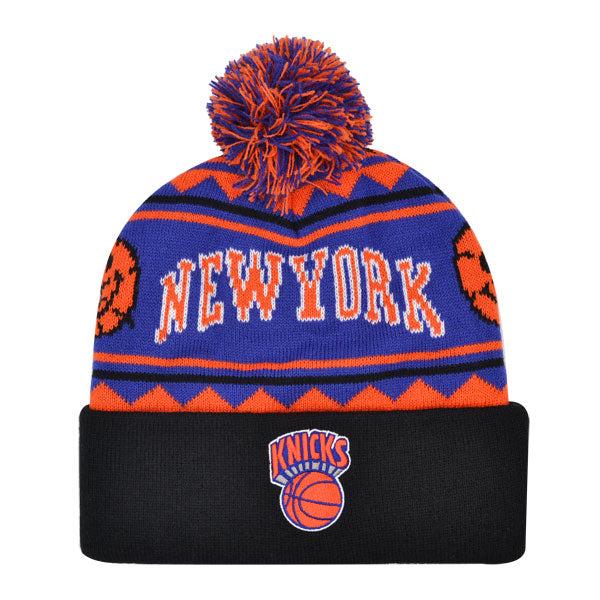 Mitchell And Ness NY Knicks ISL Royal Blue Orange Black White Cuffed Pom Knit