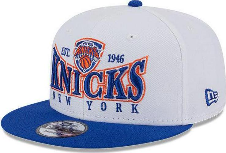 New Era NY Knicks CREST Royal Blue Orange Black Gray 9Fifty 950 Patch Snapback