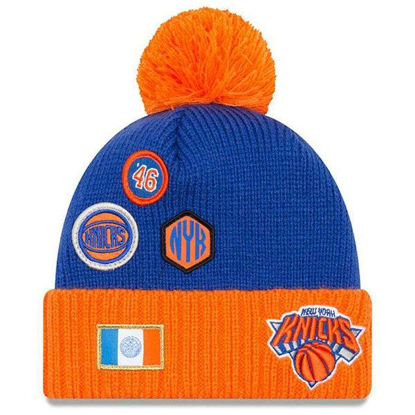 New Era New York Knicks 18 NBA Royal Blue Orange White Red Pom Cuffed Knit