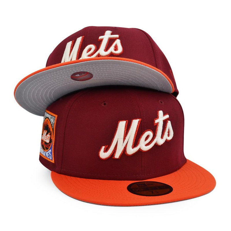 New Era NY Mets 25th ANNI Cardinal Orange Red Gray 59Fifty 5950 Patch Fitted