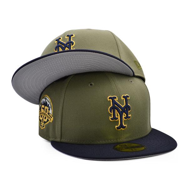 New Era NY Mets 50th Anni Olive Green Navy Blue Gray 59Fifty 5950 Patch Fitted
