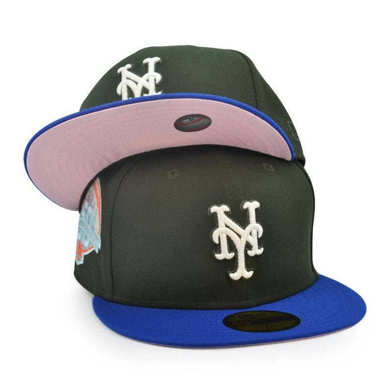 New Era NY Mets 50th ANNI Dark Seaweed Pink Blue 59Fifty 5950 Patch Fitted Hat