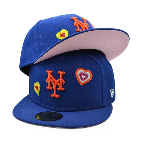 New Era NY Mets CHAIN STITCH HEARTS Royal Pink Orange 59Fifty 5950 Patch Fitted