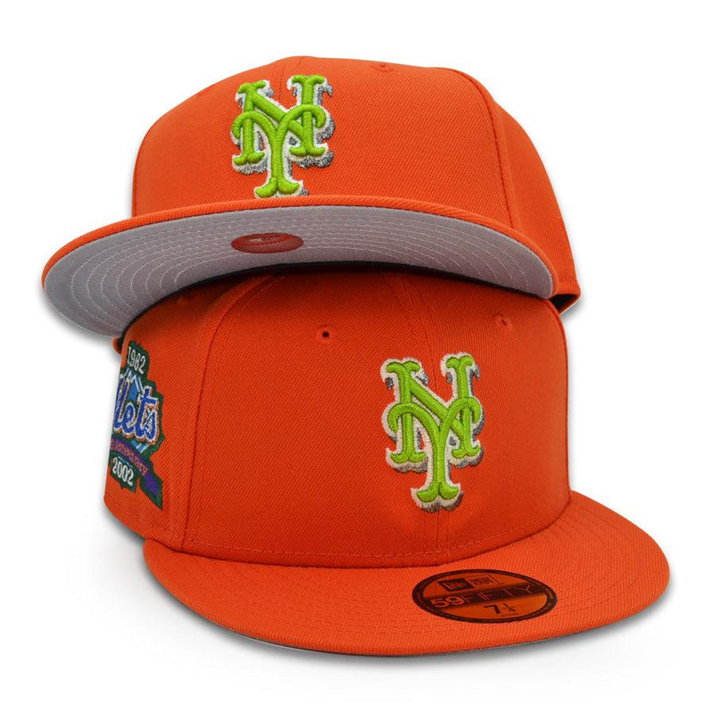 New Era NY Mets 40th Anni Orange Light Green Gray 59Fifty 5950 Patch Fitted Hat