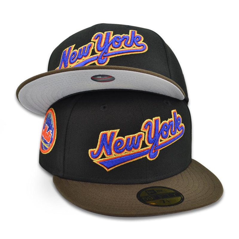 New Era NY Mets Black Blue Walnut Brown Gray 59Fifty 5950 Patch Fitted Cap Hat