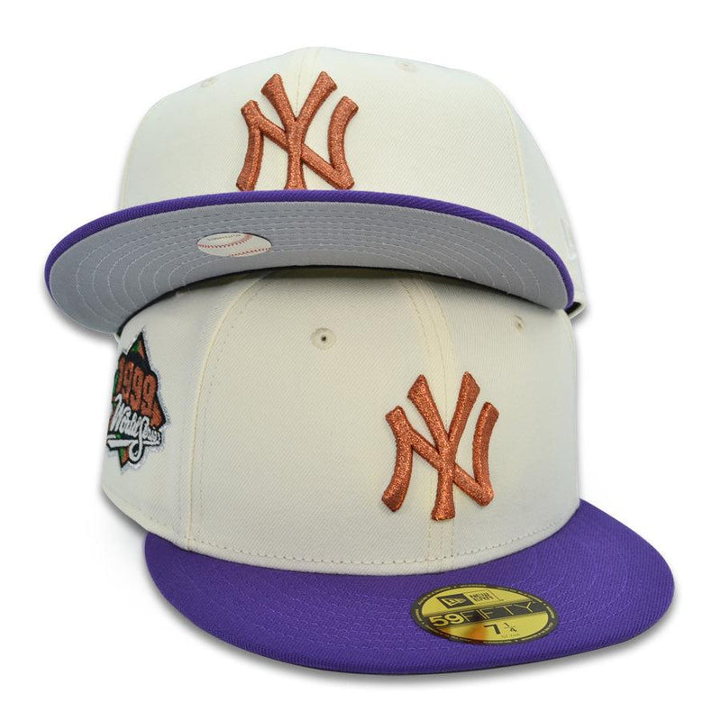 New Era NY Yankees '99 WS Chrome Purple Gray 59Fifty 5950 Patch Fitted Cap Hat