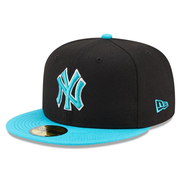 New Era NY Yankees AQUA BLUE HOOK Black White 59Fifty 5950 Patch Fitted Cap Hat