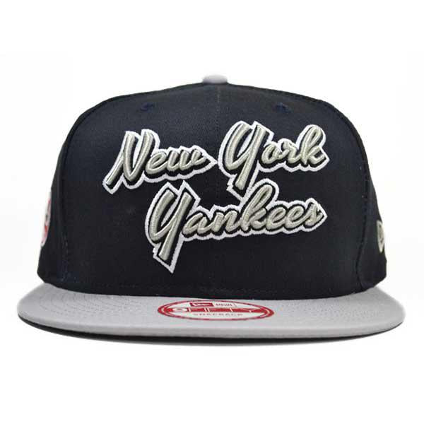New Era NY Yankees Script Gray Navy Blue White Red 9Fifty 950 Patch Snapback Cap