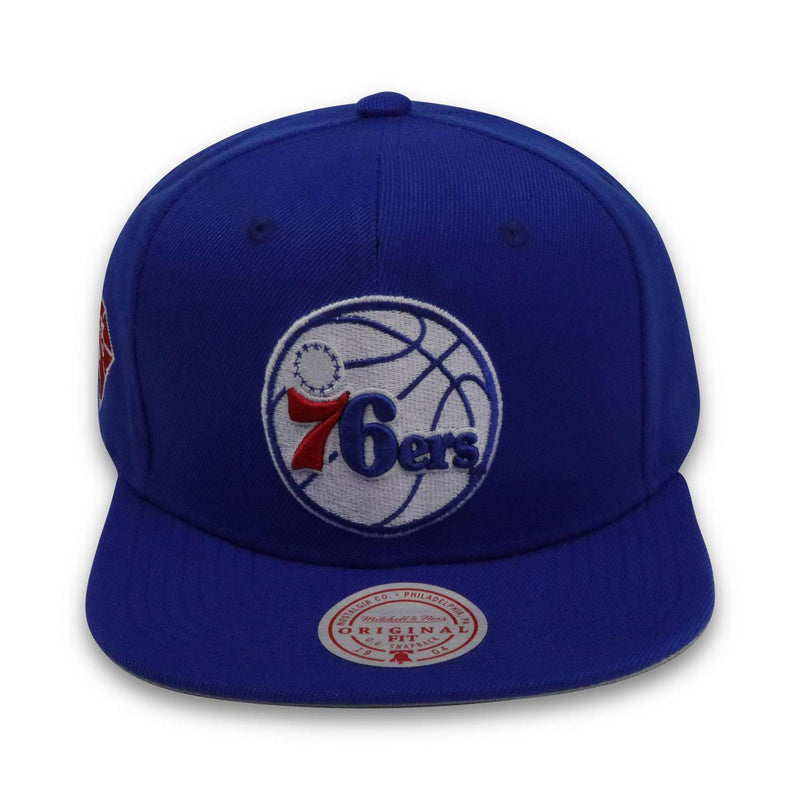 Mitchell And Ness PHILADELPHIA 76ERS 75TH ANNI Royal Blue Gray Patch Snapback
