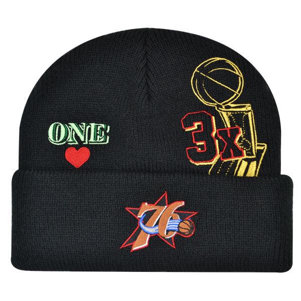 Mitchell And Ness Philadelphia 76ers NBA Black Green Red Yellow Gold Cuffed Knit