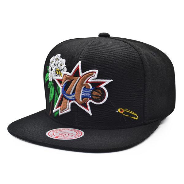 Mitchell And Ness Philadelphia 76ers FLOWER TIME Black Gold Gray Patch Snapback