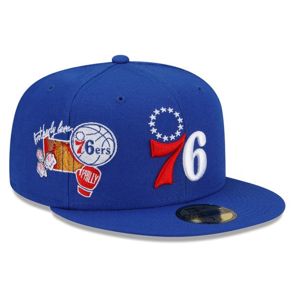 New Era Philadelphia 76ers Cluster Royal White Red 59Fifty 5950 Fitted Patch Hat