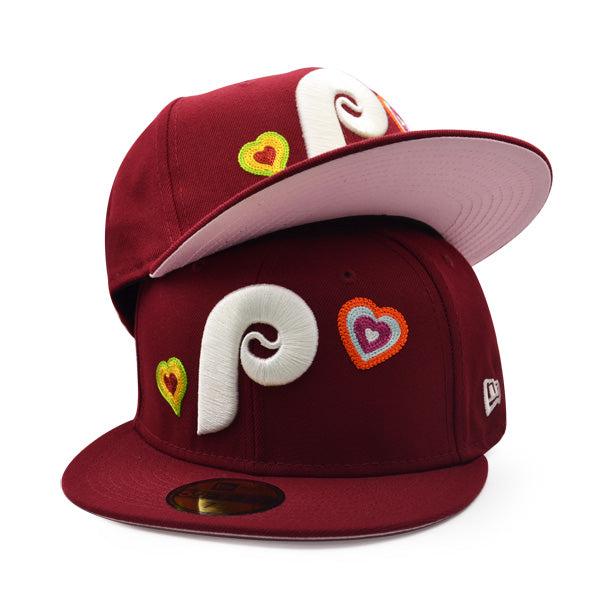 New Era Philadelphia Phillies Maroon Chain Hearts Pink White 59Fifty 5950 Fitted