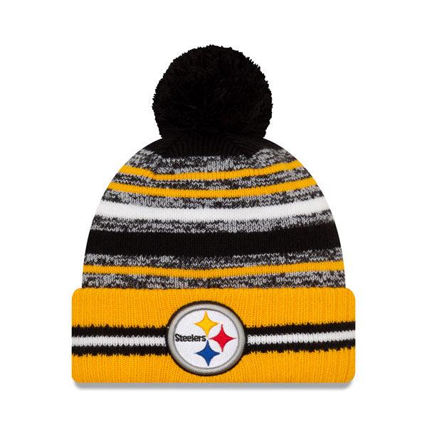 New Era Pittsburgh Steelers '21 Official NFL Black Yellow White Pom Cuffed Knit
