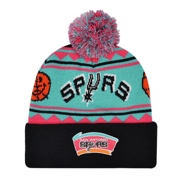Mitchell And Ness San Antonio Spurs Beanie Teal Pink Black Red Cuffed Pom Knit