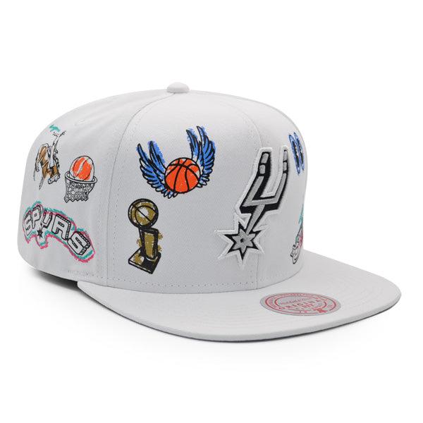 Mitchell And Ness San Antonio Spurs H DRAWN White Gray Patch Snapback Cap Hat