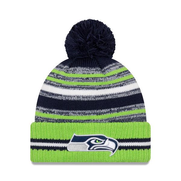 New Era Seattle Seahawks '21 Official NFL Green Blue White Red Pom Cuffed Knit