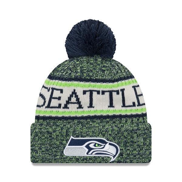 New Era Seattle Seahawks '18 NFL On-Field SPORT KNIT Green White Cuffed Pom Hat