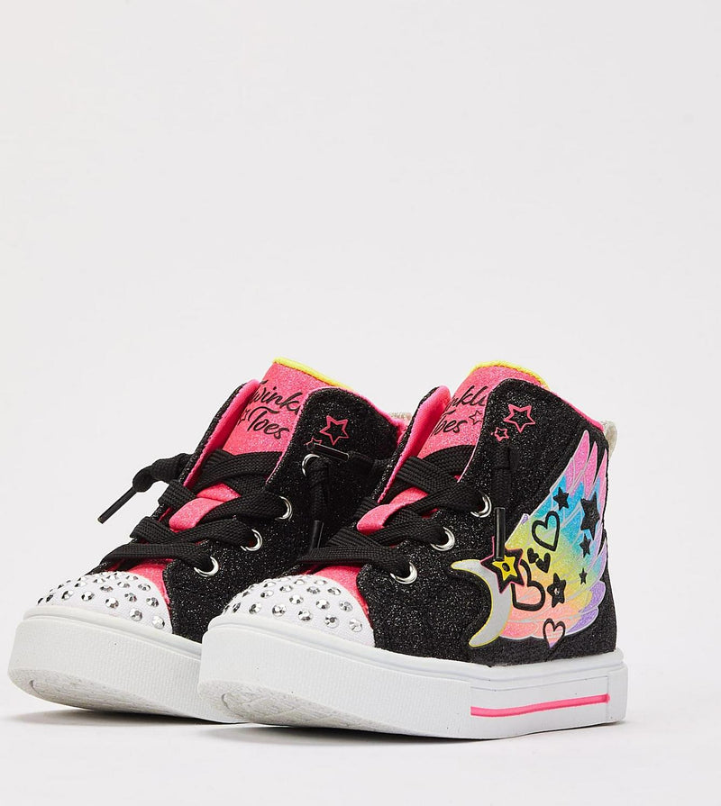 Kids Skechers Twinkle Sparks Glitz TD Black Pink White Blue Yellow Sneaker