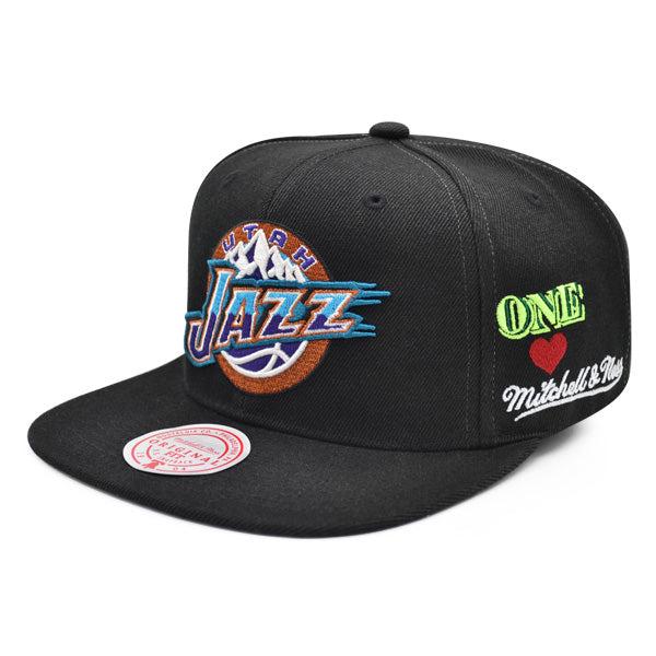 Mitchell And Ness Utah Jazz HYPERLOCAL Black White Gray Patch Snapback Cap Hat
