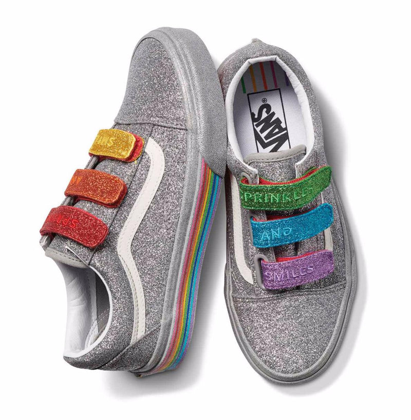 WMNS Vans Old Skool V Flour Shop Silver Rainbow Glitter Yellow VN0A3D292TO Shoe