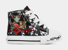 Black Cross High Top Infant Toddler Lifestyle Shoes (Black/White)