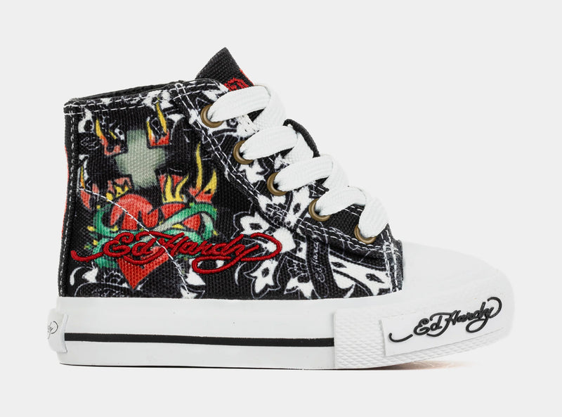 Black Cross High Top Infant Toddler Lifestyle Shoes (Black/White)