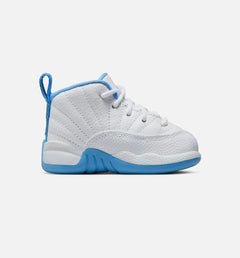 Air Jordan 12 Retro White and University Blue Infant Toddler Lifestyle Shoe - White/University Blue/Metallic Silver