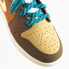 Kids Nike Air Jordan 1 Mid SE GS Cacao Wow Green Brown Beige Blue White Sneaker Shoe Trainer