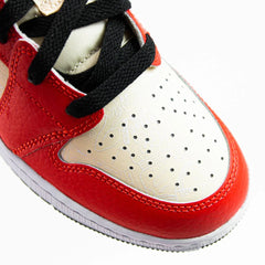 Kids Nike Air Jordan 1 Mid SS GS Muslin Chile Red Black White Beige Sneaker Shoe Trainer