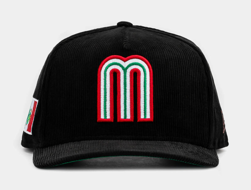 Mexico Curve Corduroy 950AF Snapback Mens Hat (Black/Green)