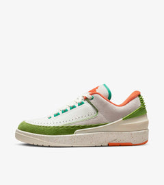 WMNS Nike Air Jordan 2 Retro Low Titan Sail Safety Orange Chlorophyll Green White Beige Sneaker Shoe Trainer