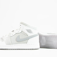 Nike Air Jordan 1 Mid SE BG Summit White Metallic Silver Grey Sneaker Shoe Trainer