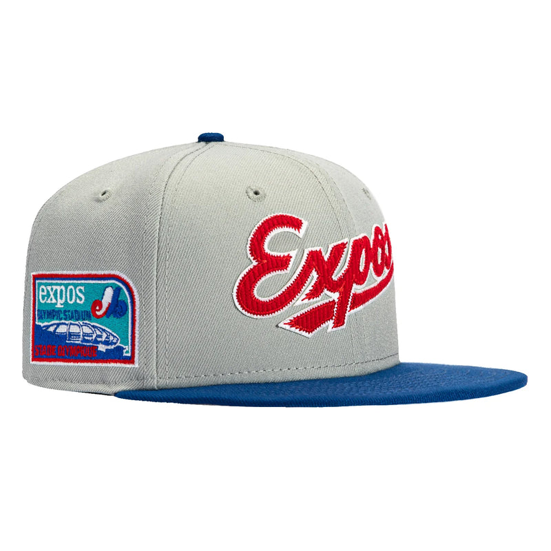 New Era 59Fifty Corduroy Script Montreal Expos Olympic Stadium Patch Hat - Grey, Royal