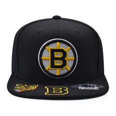 Boston Bruins Mitchell & Ness NHL HAT TRICK Snapback Adjustable Hat - Black/Gold