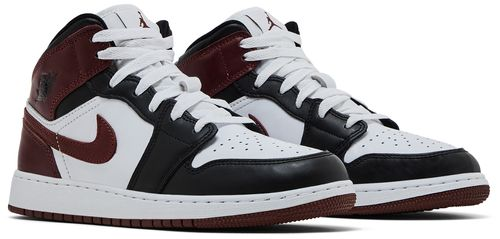 Kids Nike Air Jordan 1 Mid SE GS White Dark Pony Black Red HF3193-102 Sneaker Shoe Traienr