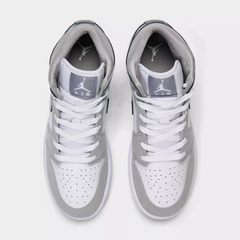 Kids Nike Air Jordan 1 Mid SE GS White Cool Grey HF3193-100 Sneaker Shoe Trainer