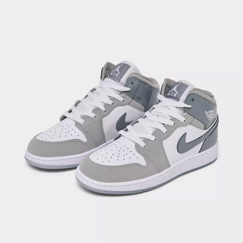 Kids Nike Air Jordan 1 Mid SE GS White Cool Grey HF3193-100 Sneaker Shoe Trainer
