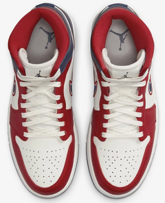 WMNS Nike Air Jordan 1 Mid SE Gym Red Midnight Navy Blue White Sneaker Shoe Trainer