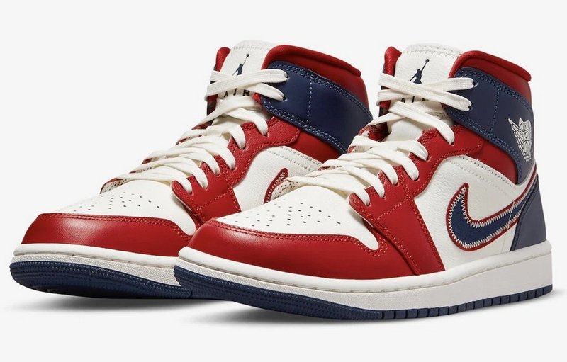 WMNS Nike Air Jordan 1 Mid SE Gym Red Midnight Navy Blue White Sneaker Shoe Trainer