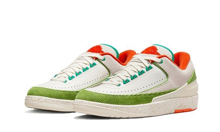 WMNS Nike Air Jordan 2 Retro Low Titan Sail Safety Orange Chlorophyll Green White Beige Sneaker Shoe Trainer